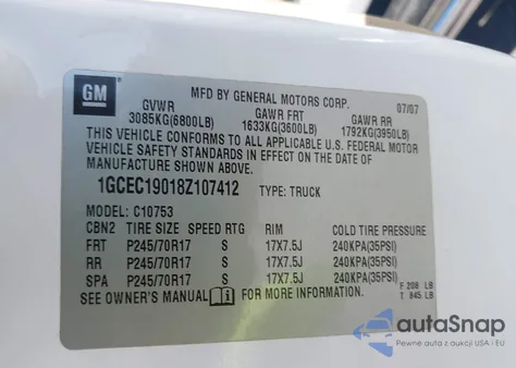 2008 Chevrolet Silverado 1500 Ltz z USA, uszkodzony, nr VIN 1GCEC19018Z107412